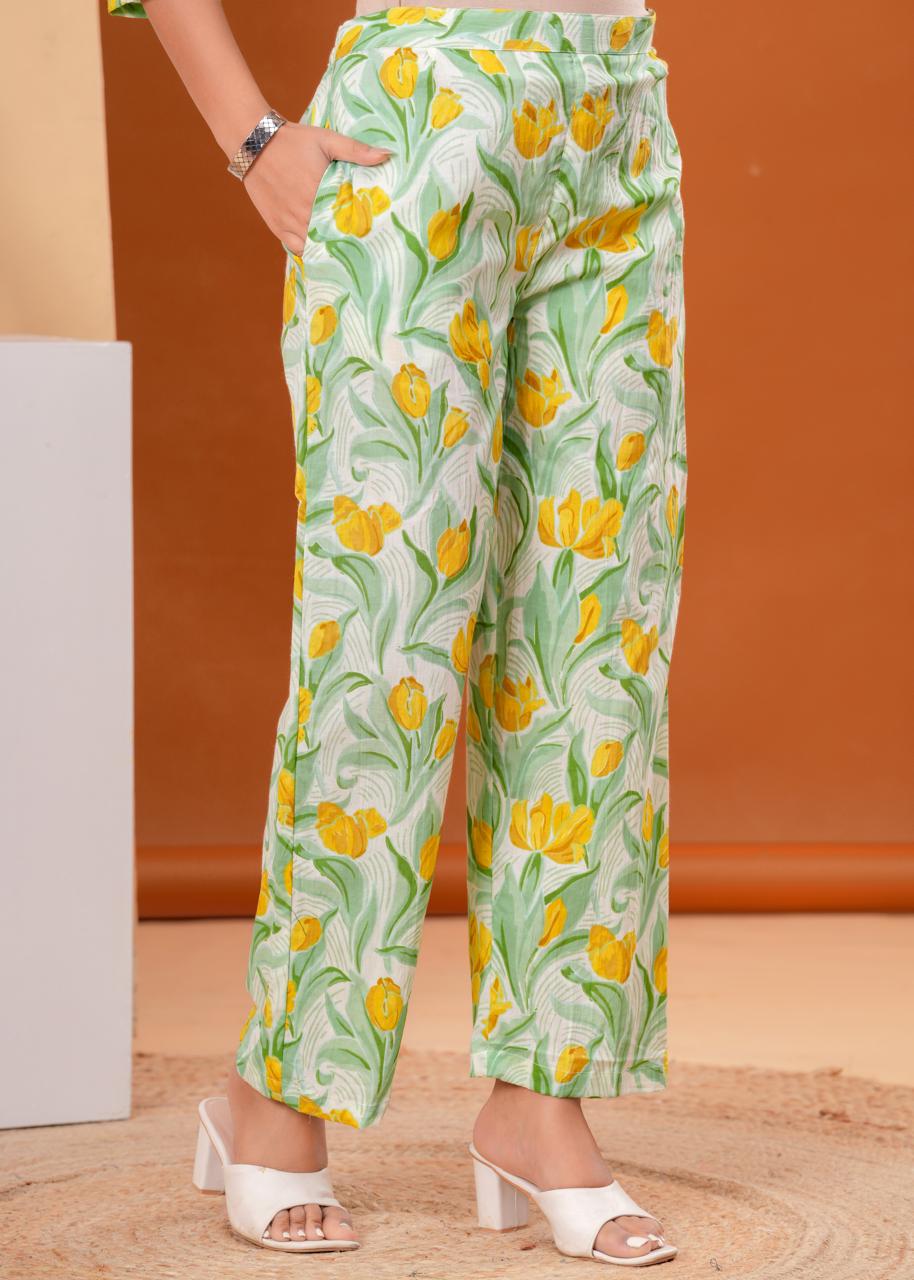 Yellow Floral Printed Co-ord Set on Mint Base