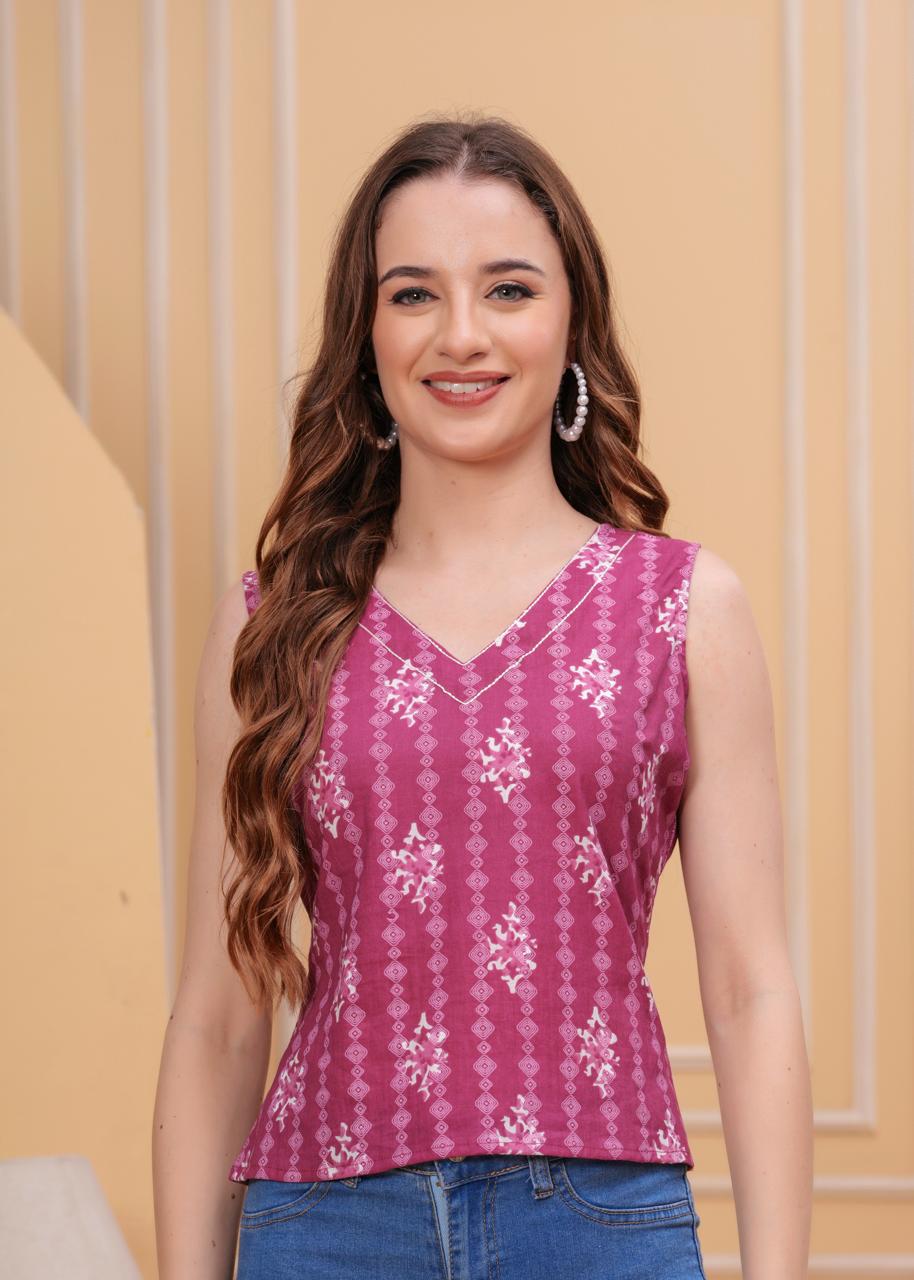 Blush Pink 3/4 Sleeve Cotton Top with Pintuck Detail