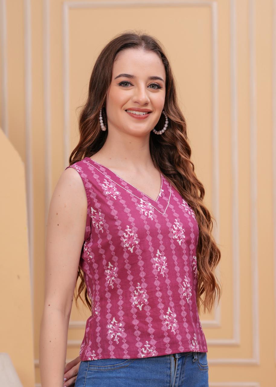 Blush Pink 3/4 Sleeve Cotton Top with Pintuck Detail