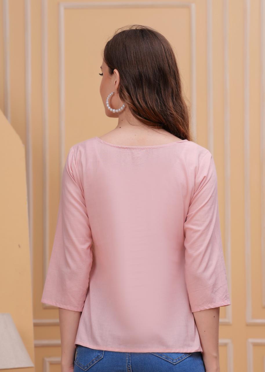 Blush Pink 3/4 Sleeve Cotton Top with Pintuck Detail